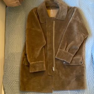 Free People Lindsay Faux Fur Brown Zip Teddy Coat Size M NWOT
